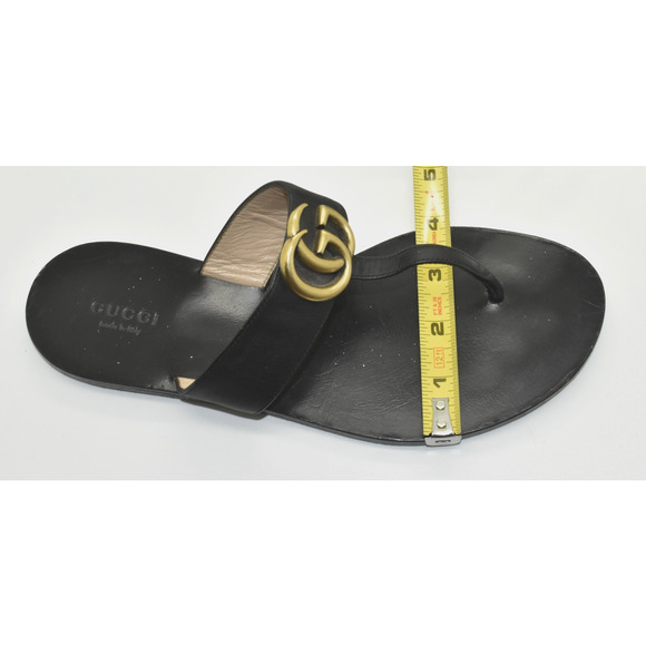 E0 Auth GUCCI Marmont Black Leather Golden GG Thong Slide Sandal Shoes Size 37.5 - Picture 7 of 7